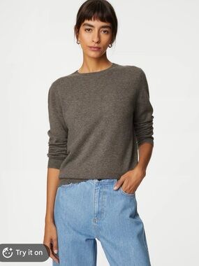Adrienne Vittadini 100% 2-Ply Luxury Cashmere Sweater Crewneck Taupe , XL